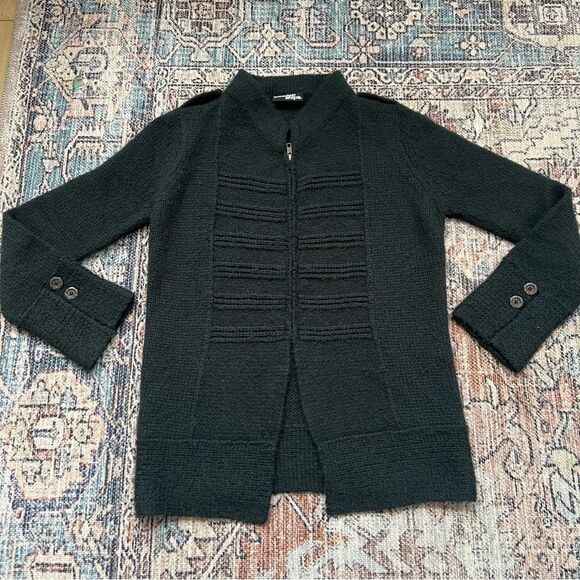 Anthropologie Wooden Ships Women's Navy Zip Up Cardigan Wool Sweater M/L - Picture 7 of 9